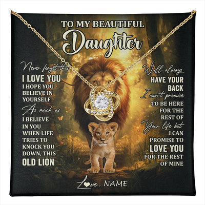 Love Knot Necklace 18K Yellow Gold Finish | 1 | Personalized To My Daughter Lion Necklace From Dad Father Never Forget That I Love You Daughter Birthday Graduation Christmas Customized Gift Box Message Card | teecentury