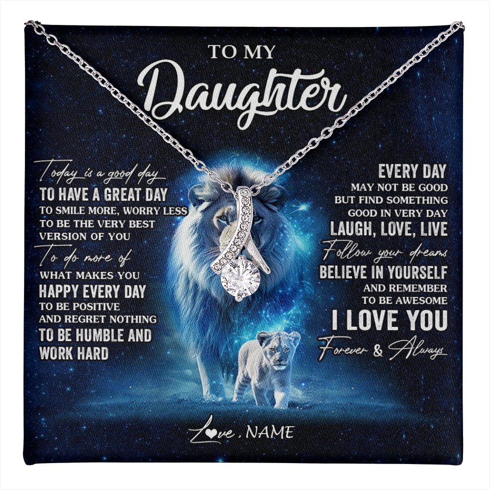 Alluring Beauty Necklace 14K White Gold Finish | 1 | Personalized To My Daughter Lion Necklace From Dad Father Today Is A Good Day Daughter Gifts Birthday Graduation Christmas Customized Gift Box Message Card | teecentury