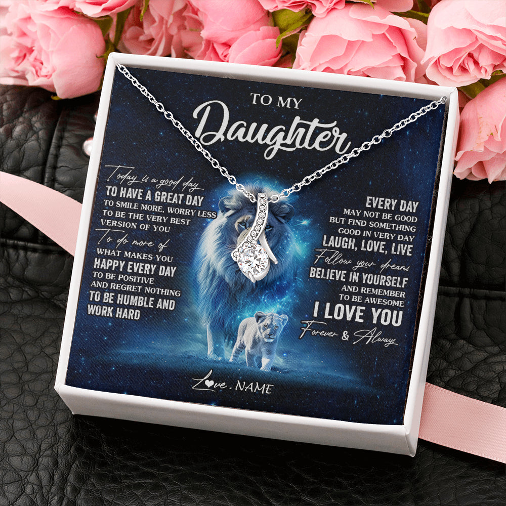 Alluring Beauty Necklace 14K White Gold Finish | 2 | Personalized To My Daughter Lion Necklace From Dad Father Today Is A Good Day Daughter Gifts Birthday Graduation Christmas Customized Gift Box Message Card | teecentury