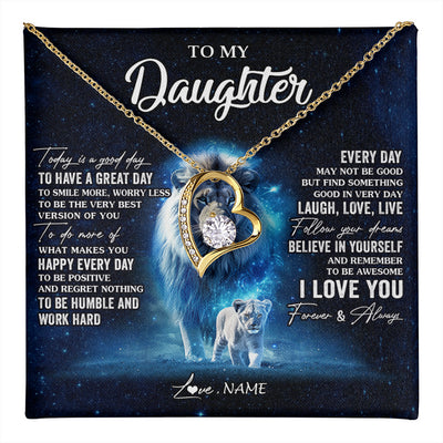 Forever Love Necklace 18K Yellow Gold Finish | 1 | Personalized To My Daughter Lion Necklace From Dad Father Today Is A Good Day Daughter Gifts Birthday Graduation Christmas Customized Gift Box Message Card | teecentury