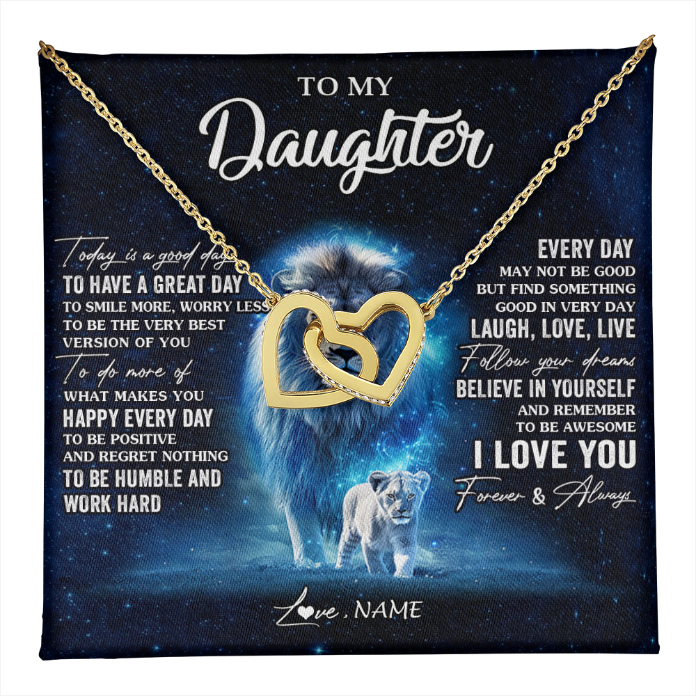 Interlocking Hearts Necklace 18K Yellow Gold Finish | 1 | Personalized To My Daughter Lion Necklace From Dad Father Today Is A Good Day Daughter Gifts Birthday Graduation Christmas Customized Gift Box Message Card | teecentury