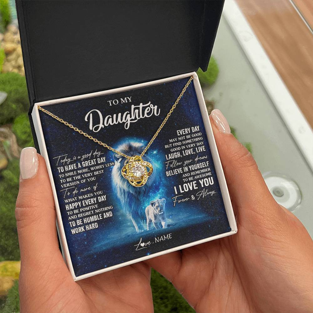 Love Knot Necklace 18K Yellow Gold Finish | 2 | Personalized To My Daughter Lion Necklace From Dad Father Today Is A Good Day Daughter Gifts Birthday Graduation Christmas Customized Gift Box Message Card | teecentury