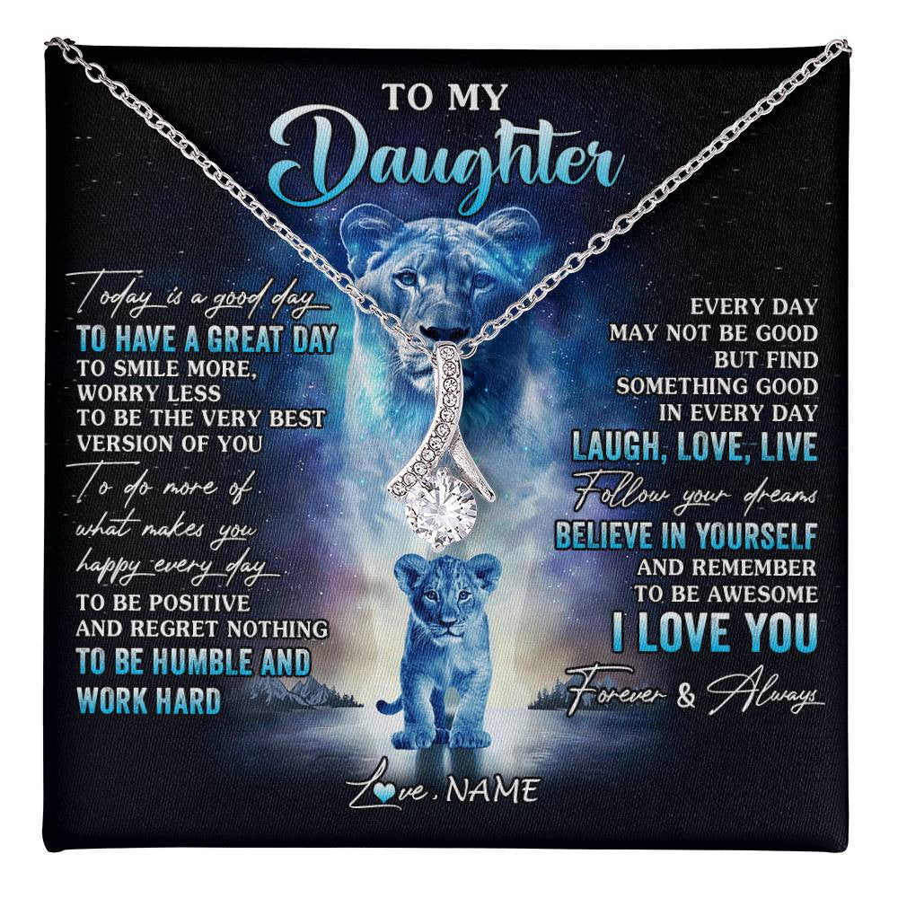 Alluring Beauty Necklace 14K White Gold Finish | 1 | Personalized To My Daughter Lion Necklace From Mom Mother Every Day Laugh Love Live Daughter Birthday Graduation Christmas Customized Gift Box Message Card | teecentury