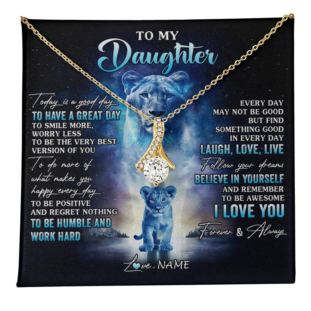 Alluring Beauty Necklace 18K Yellow Gold Finish | 1 | Personalized To My Daughter Lion Necklace From Mom Mother Every Day Laugh Love Live Daughter Birthday Graduation Christmas Customized Gift Box Message Card | teecentury