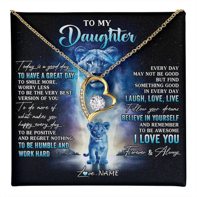 Forever Love Necklace 18K Yellow Gold Finish | 1 | Personalized To My Daughter Lion Necklace From Mom Mother Every Day Laugh Love Live Daughter Birthday Graduation Christmas Customized Gift Box Message Card | teecentury