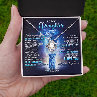 Love Knot Necklace 14K White Gold Finish | 2 | Personalized To My Daughter Lion Necklace From Mom Mother Every Day Laugh Love Live Daughter Birthday Graduation Christmas Customized Gift Box Message Card | teecentury