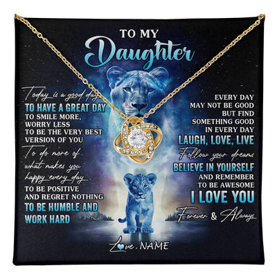 Love Knot Necklace 18K Yellow Gold Finish | 1 | Personalized To My Daughter Lion Necklace From Mom Mother Every Day Laugh Love Live Daughter Birthday Graduation Christmas Customized Gift Box Message Card | teecentury