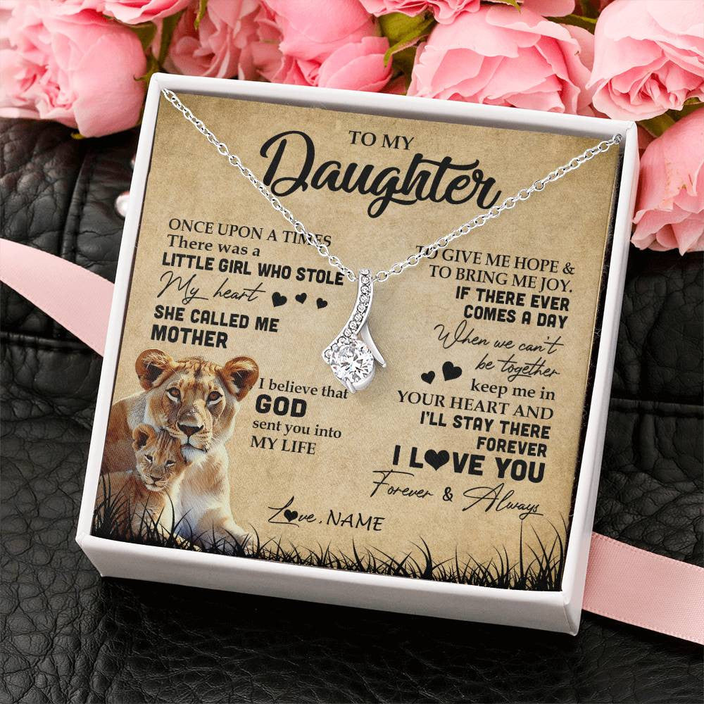 Alluring Beauty Necklace | Personalized To My Daughter Lion Necklace From Mom Mother I'll Stay There Forever Daughter Birthday Graduation Christmas Customized Gift Box Message Card | teecentury
