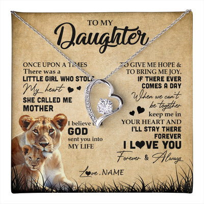 Forever Love Necklace 14K White Gold Finish | 1 | Personalized To My Daughter Lion Necklace From Mom Mother I'll Stay There Forever Daughter Birthday Graduation Christmas Customized Gift Box Message Card | teecentury