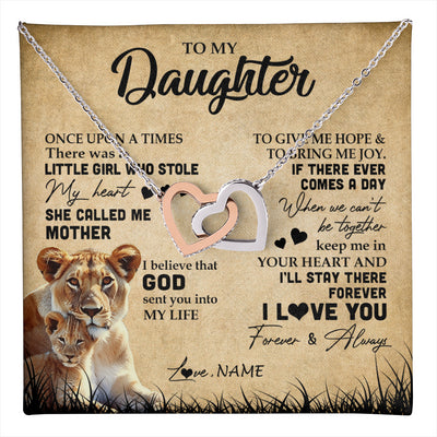 Interlocking Hearts Necklace Stainless Steel & Rose Gold Finish | 1 | Personalized To My Daughter Lion Necklace From Mom Mother I'll Stay There Forever Daughter Birthday Graduation Christmas Customized Gift Box Message Card | teecentury