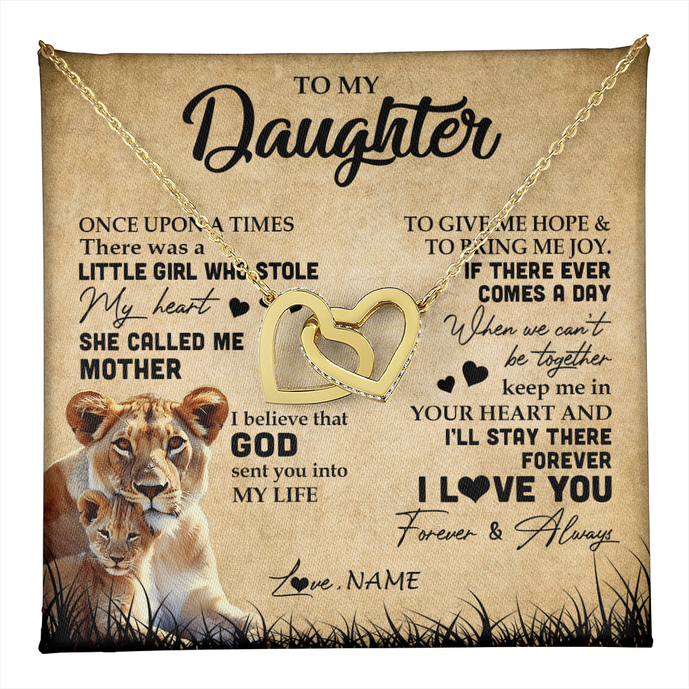 Interlocking Hearts Necklace 18K Yellow Gold Finish | 1 | Personalized To My Daughter Lion Necklace From Mom Mother I'll Stay There Forever Daughter Birthday Graduation Christmas Customized Gift Box Message Card | teecentury