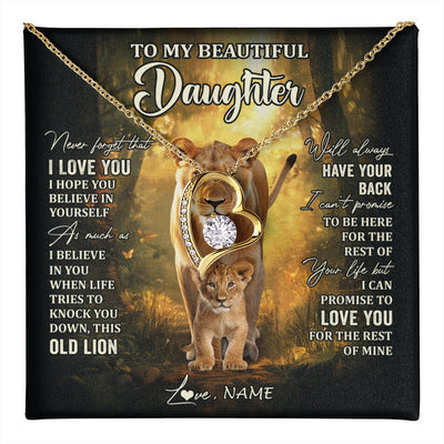 Forever Love Necklace 18K Yellow Gold Finish | 1 | Personalized To My Daughter Lion Necklace From Mom Mother Never Forget That I Love You Daughter Birthday Graduation Christmas Customized Gift Box Message Card | teecentury