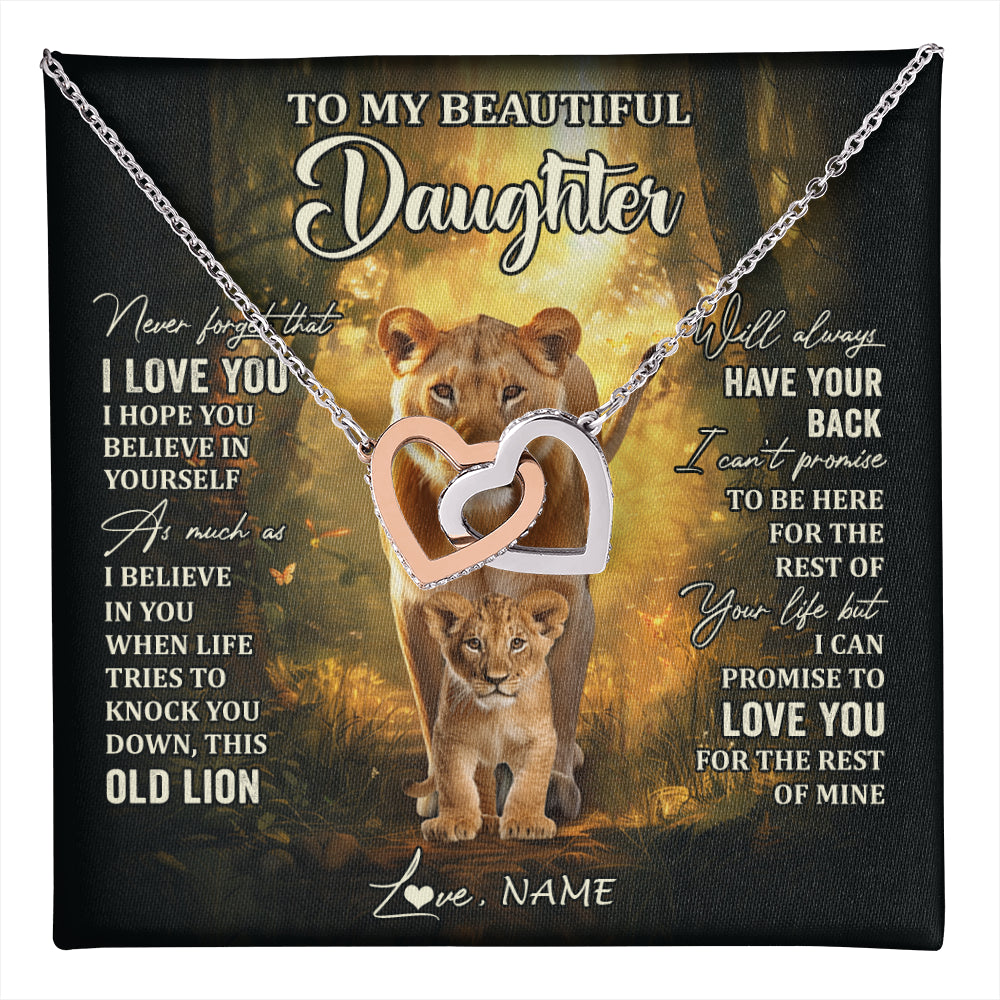Interlocking Hearts Necklace Stainless Steel & Rose Gold Finish | 1 | Personalized To My Daughter Lion Necklace From Mom Mother Never Forget That I Love You Daughter Birthday Graduation Christmas Customized Gift Box Message Card | teecentury