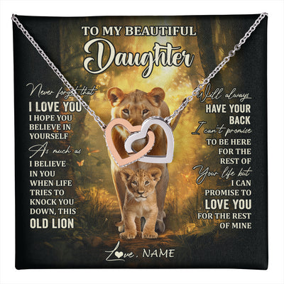 Interlocking Hearts Necklace Stainless Steel & Rose Gold Finish | 1 | Personalized To My Daughter Lion Necklace From Mom Mother Never Forget That I Love You Daughter Birthday Graduation Christmas Customized Gift Box Message Card | teecentury