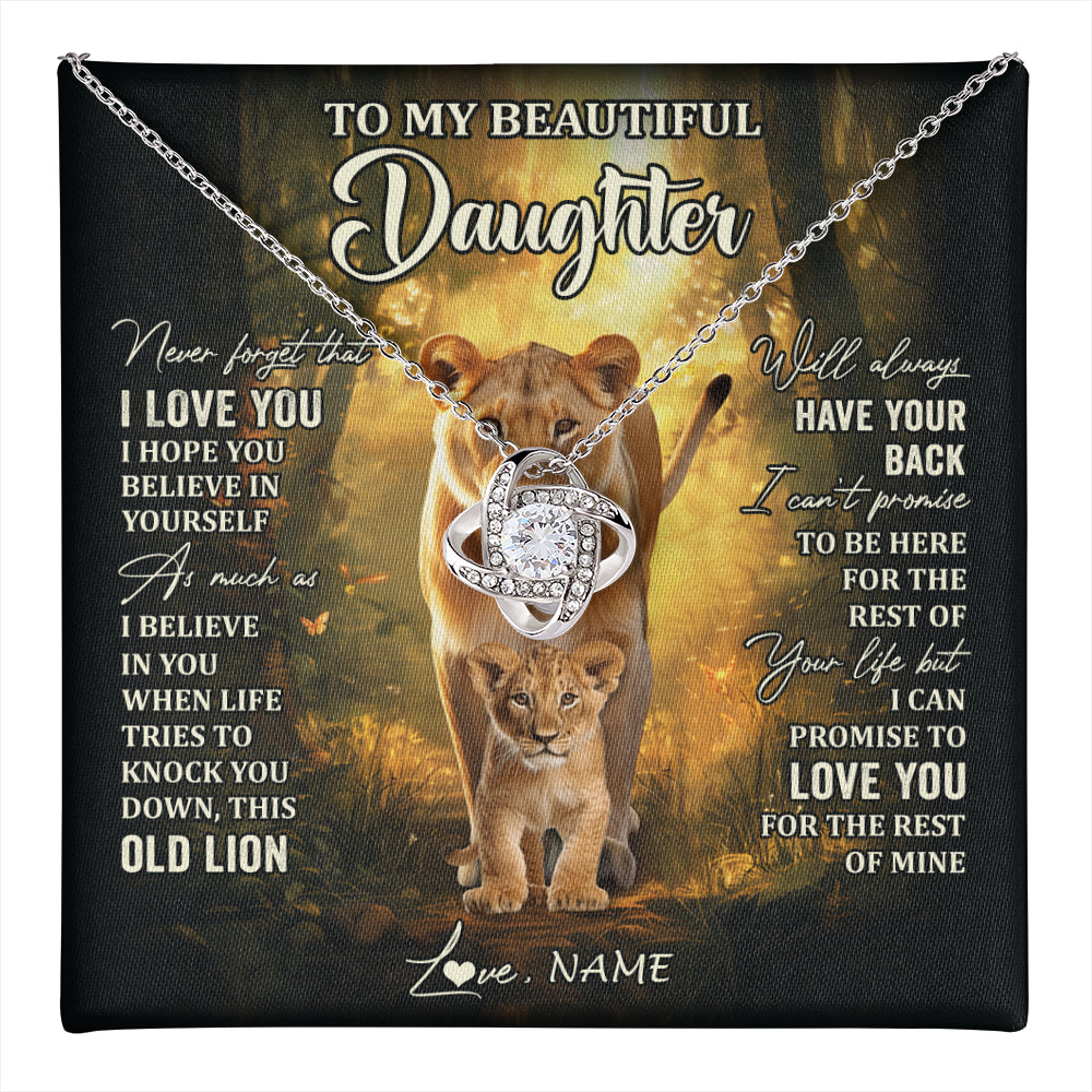 Love Knot Necklace 14K White Gold Finish | 1 | Personalized To My Daughter Lion Necklace From Mom Mother Never Forget That I Love You Daughter Birthday Graduation Christmas Customized Gift Box Message Card | teecentury