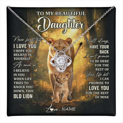 Love Knot Necklace 14K White Gold Finish | 1 | Personalized To My Daughter Lion Necklace From Mom Mother Never Forget That I Love You Daughter Birthday Graduation Christmas Customized Gift Box Message Card | teecentury