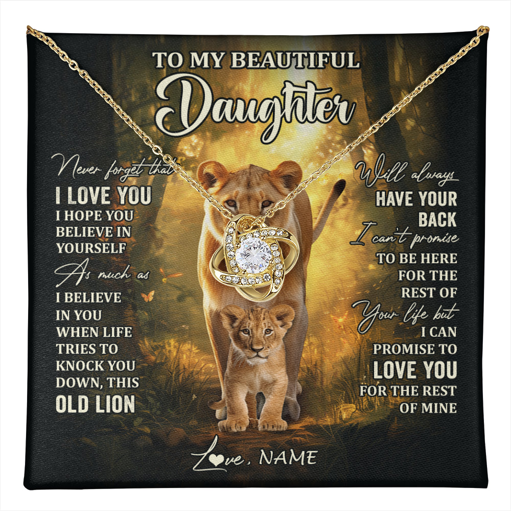 Love Knot Necklace 18K Yellow Gold Finish | 1 | Personalized To My Daughter Lion Necklace From Mom Mother Never Forget That I Love You Daughter Birthday Graduation Christmas Customized Gift Box Message Card | teecentury