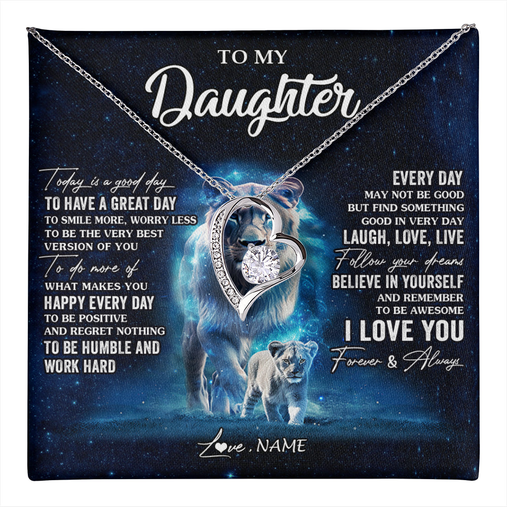 Forever Love Necklace 14K White Gold Finish | 1 | Personalized To My Daughter Lion Necklace From Mom Mother Today Is A Good Day Daughter Gifts Birthday Graduation Christmas Customized Gift Box Message Card | teecentury