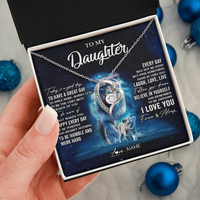 Forever Love Necklace 14K White Gold Finish | 2 | Personalized To My Daughter Lion Necklace From Mom Mother Today Is A Good Day Daughter Gifts Birthday Graduation Christmas Customized Gift Box Message Card | teecentury