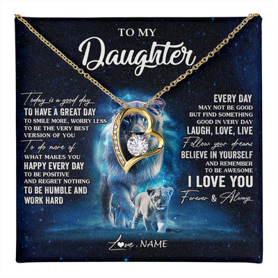 Forever Love Necklace 18K Yellow Gold Finish | 1 | Personalized To My Daughter Lion Necklace From Mom Mother Today Is A Good Day Daughter Gifts Birthday Graduation Christmas Customized Gift Box Message Card | teecentury