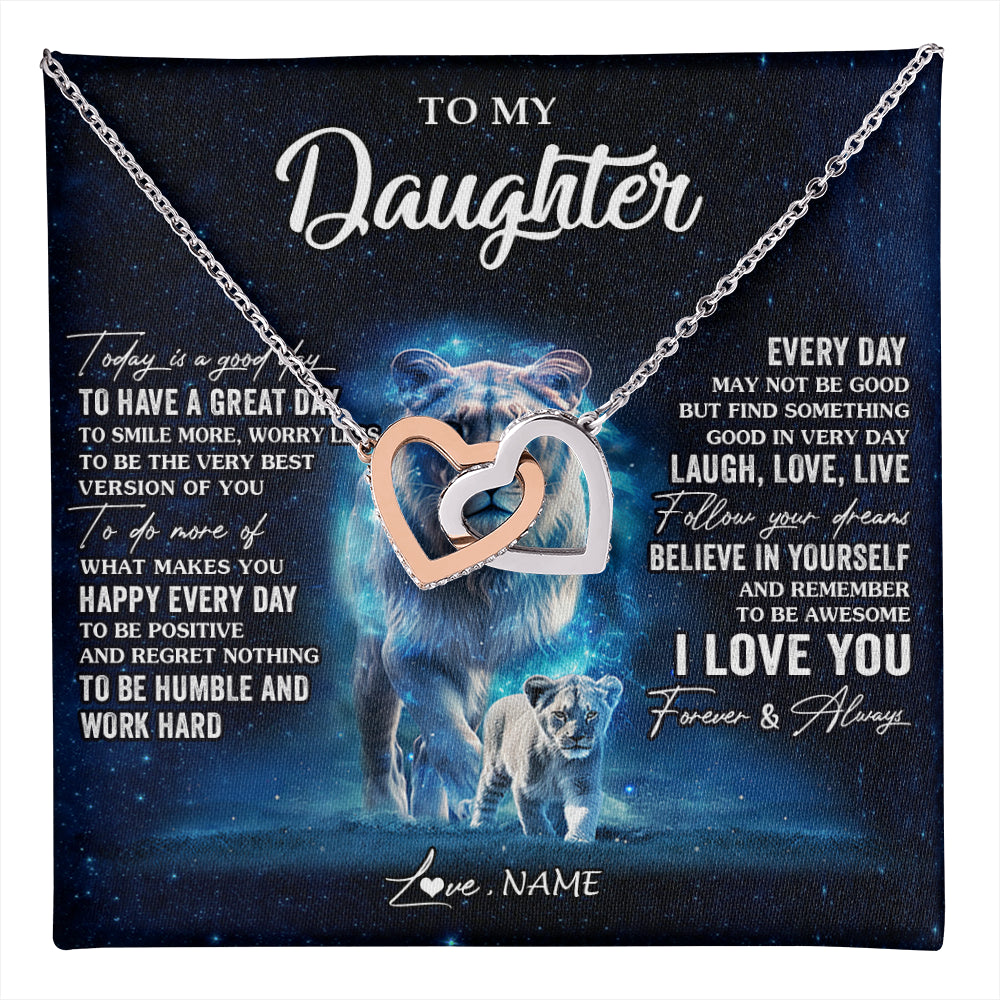 Interlocking Hearts Necklace Stainless Steel & Rose Gold Finish | 1 | Personalized To My Daughter Lion Necklace From Mom Mother Today Is A Good Day Daughter Gifts Birthday Graduation Christmas Customized Gift Box Message Card | teecentury