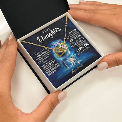 Interlocking Hearts Necklace 18K Yellow Gold Finish | 2 | Personalized To My Daughter Lion Necklace From Mom Mother Today Is A Good Day Daughter Gifts Birthday Graduation Christmas Customized Gift Box Message Card | teecentury