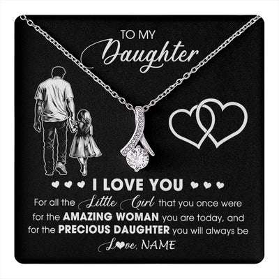 Alluring Beauty Necklace 14K White Gold Finish | 1 | Personalized To My Daughter Necklace From Dad Father I Love You Little Girl Daughter Birthday Graduation Christmas Jewelry Customized Gift Box Message Card | teecentury