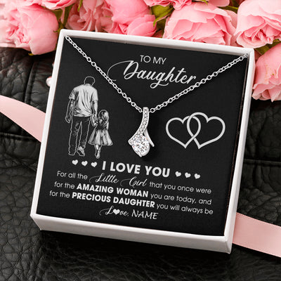 Alluring Beauty Necklace 14K White Gold Finish | 2 | Personalized To My Daughter Necklace From Dad Father I Love You Little Girl Daughter Birthday Graduation Christmas Jewelry Customized Gift Box Message Card | teecentury