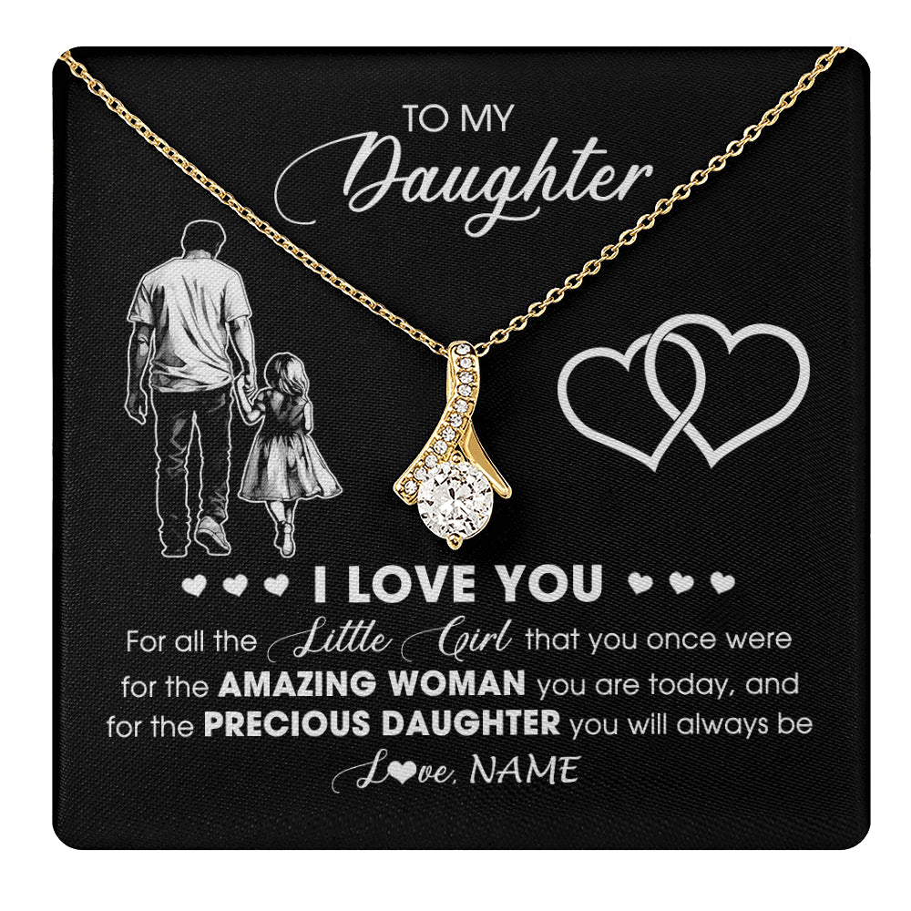 Alluring Beauty Necklace 18K Yellow Gold Finish | 1 | Personalized To My Daughter Necklace From Dad Father I Love You Little Girl Daughter Birthday Graduation Christmas Jewelry Customized Gift Box Message Card | teecentury