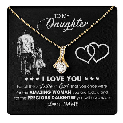 Alluring Beauty Necklace 18K Yellow Gold Finish | 1 | Personalized To My Daughter Necklace From Dad Father I Love You Little Girl Daughter Birthday Graduation Christmas Jewelry Customized Gift Box Message Card | teecentury