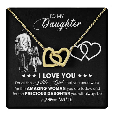 Interlocking Hearts Necklace 18K Yellow Gold Finish | 1 | Personalized To My Daughter Necklace From Dad Father I Love You Little Girl Daughter Birthday Graduation Christmas Jewelry Customized Gift Box Message Card | teecentury