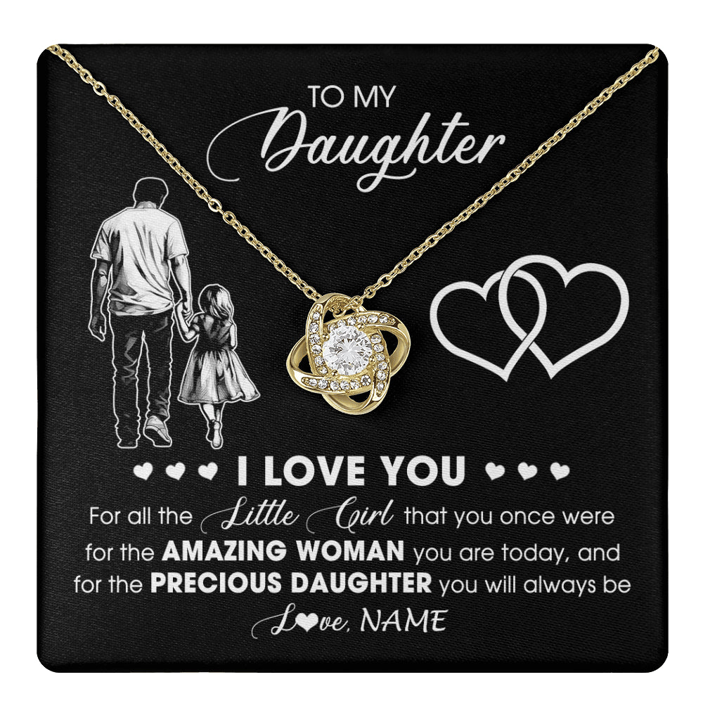 Love Knot Necklace 18K Yellow Gold Finish | 1 | Personalized To My Daughter Necklace From Dad Father I Love You Little Girl Daughter Birthday Graduation Christmas Jewelry Customized Gift Box Message Card | teecentury