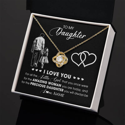 Love Knot Necklace 18K Yellow Gold Finish | 2 | Personalized To My Daughter Necklace From Dad Father I Love You Little Girl Daughter Birthday Graduation Christmas Jewelry Customized Gift Box Message Card | teecentury