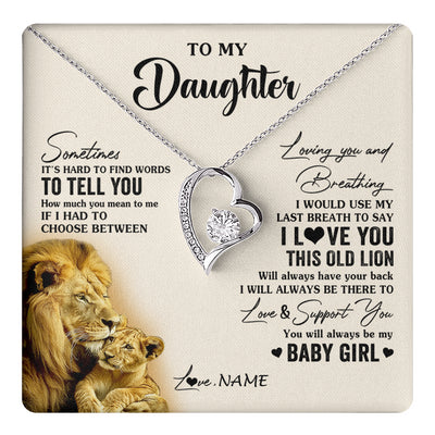 Forever Love Necklace 14K White Gold Finish | 1 | Personalized To My Daughter Necklace From Dad Father I Love You This Old Lion Daughter Birthday Graduation Christmas Jewelry Customized Gift Box Message Card | teecentury