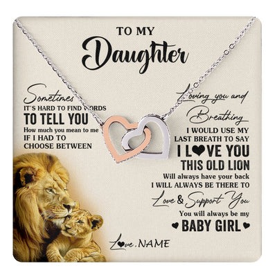 Interlocking Hearts Necklace Stainless Steel & Rose Gold Finish | 1 | Personalized To My Daughter Necklace From Dad Father I Love You This Old Lion Daughter Birthday Graduation Christmas Jewelry Customized Gift Box Message Card | teecentury