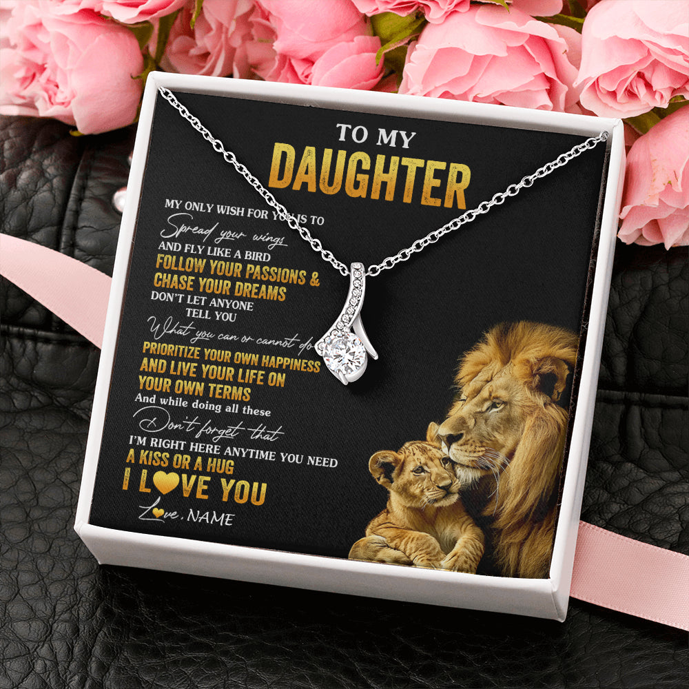 Alluring Beauty Necklace 14K White Gold Finish | 2 | Personalized To My Daughter Necklace From Dad Father Lion My Only Wish For You Daughter Birthday Graduation Christmas Customized Gift Box Message Card | teecentury