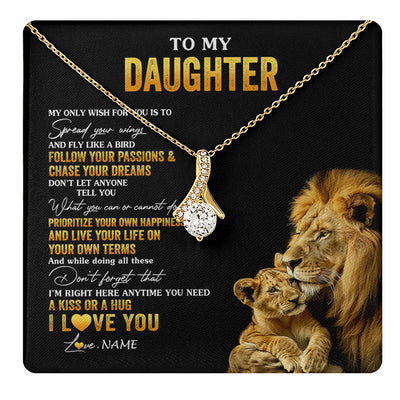 Alluring Beauty Necklace 18K Yellow Gold Finish | 1 | Personalized To My Daughter Necklace From Dad Father Lion My Only Wish For You Daughter Birthday Graduation Christmas Customized Gift Box Message Card | teecentury