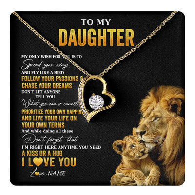 Forever Love Necklace 18K Yellow Gold Finish | 1 | Personalized To My Daughter Necklace From Dad Father Lion My Only Wish For You Daughter Birthday Graduation Christmas Customized Gift Box Message Card | teecentury