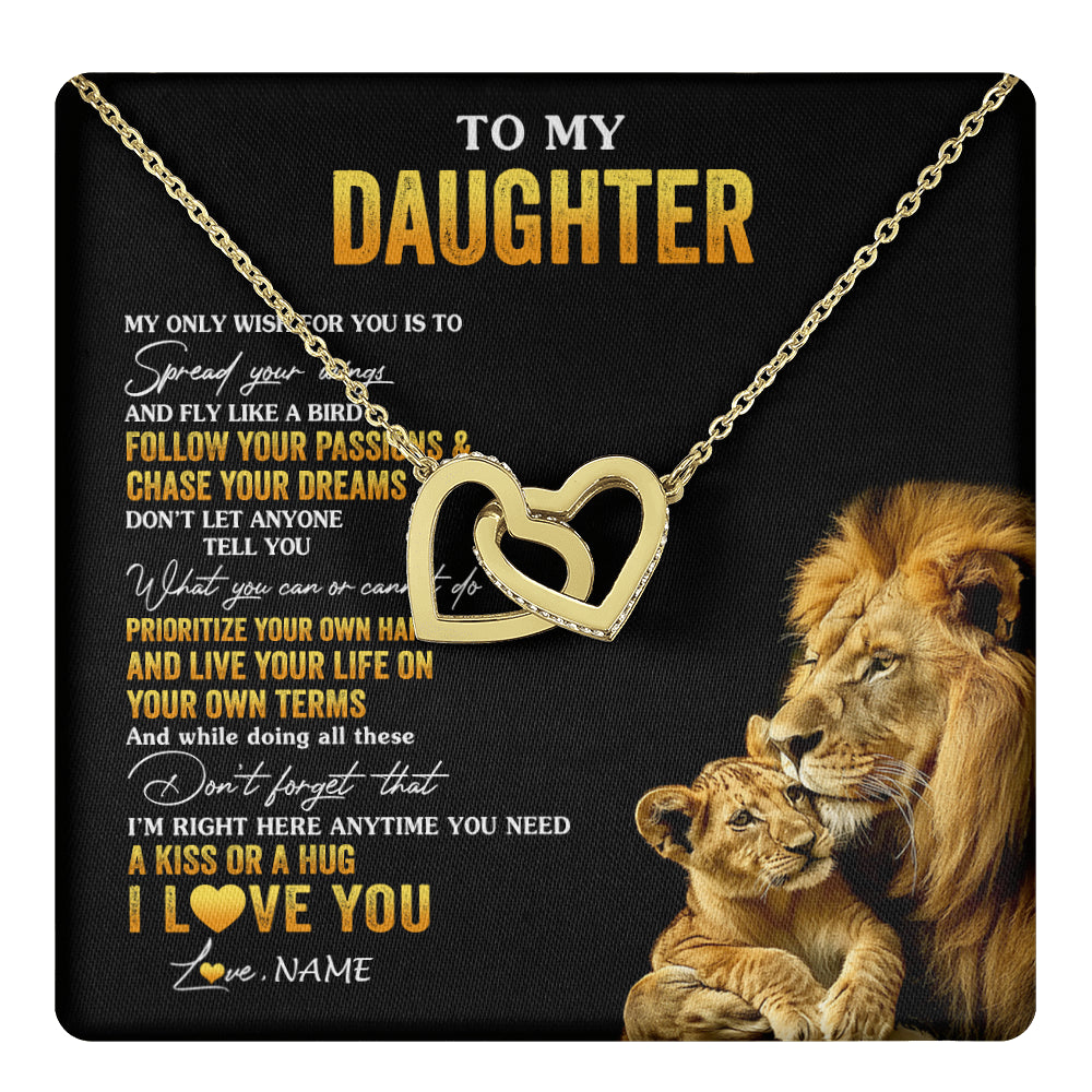Interlocking Hearts Necklace 18K Yellow Gold Finish | 1 | Personalized To My Daughter Necklace From Dad Father Lion My Only Wish For You Daughter Birthday Graduation Christmas Customized Gift Box Message Card | teecentury