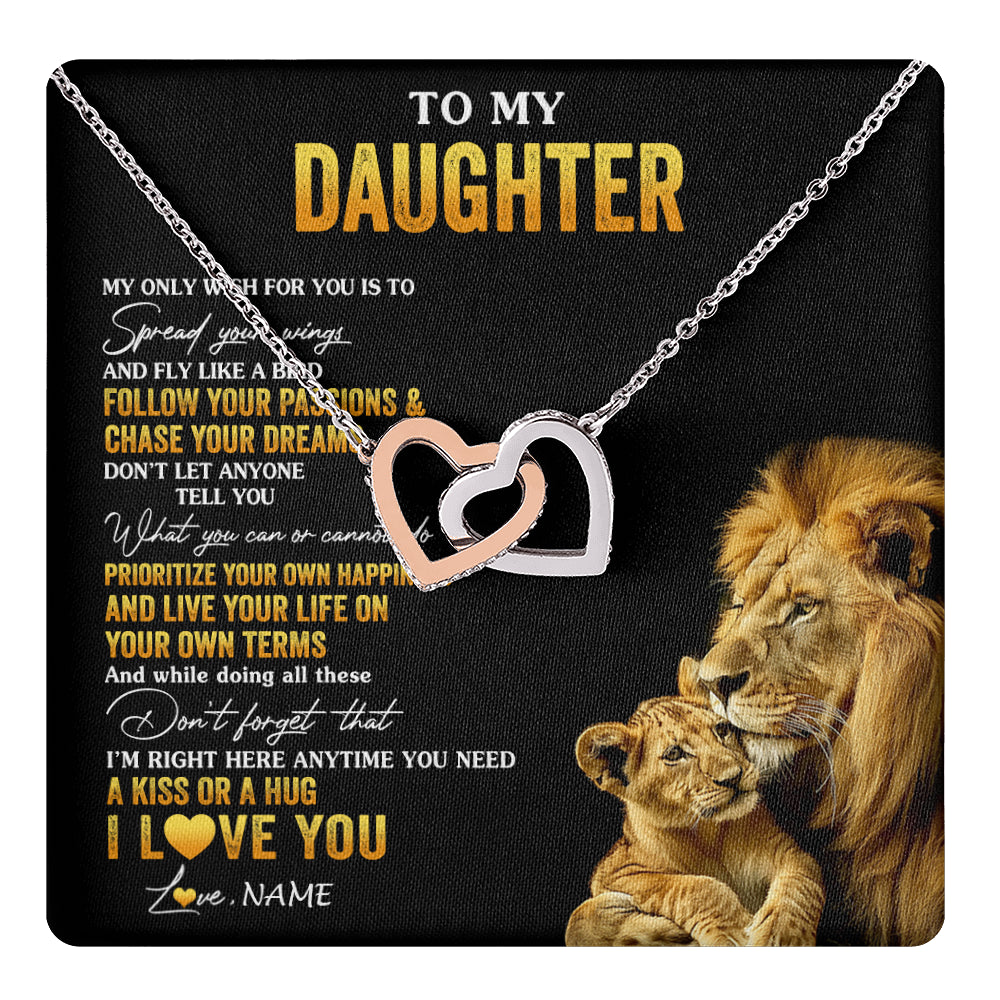 Interlocking Hearts Necklace Stainless Steel & Rose Gold Finish | 1 | Personalized To My Daughter Necklace From Dad Father Lion My Only Wish For You Daughter Birthday Graduation Christmas Customized Gift Box Message Card | teecentury
