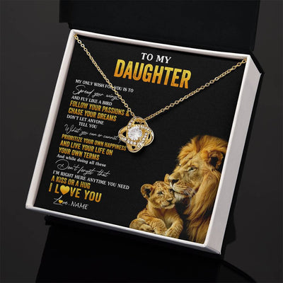 Love Knot Necklace 18K Yellow Gold Finish | 2 | Personalized To My Daughter Necklace From Dad Father Lion My Only Wish For You Daughter Birthday Graduation Christmas Customized Gift Box Message Card | teecentury