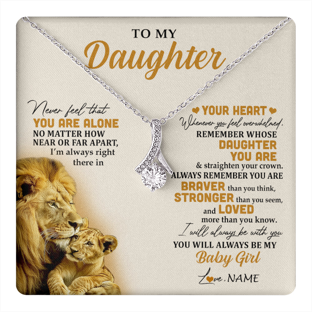 Alluring Beauty Necklace 14K White Gold Finish | 1 | Personalized To My Daughter Necklace From Dad Father Lion Never Feel That You Are Alone Great Daughter Birthday Christmas Customized Gift Box Message Card | teecentury