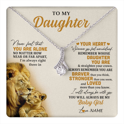 Alluring Beauty Necklace 14K White Gold Finish | 1 | Personalized To My Daughter Necklace From Dad Father Lion Never Feel That You Are Alone Great Daughter Birthday Christmas Customized Gift Box Message Card | teecentury