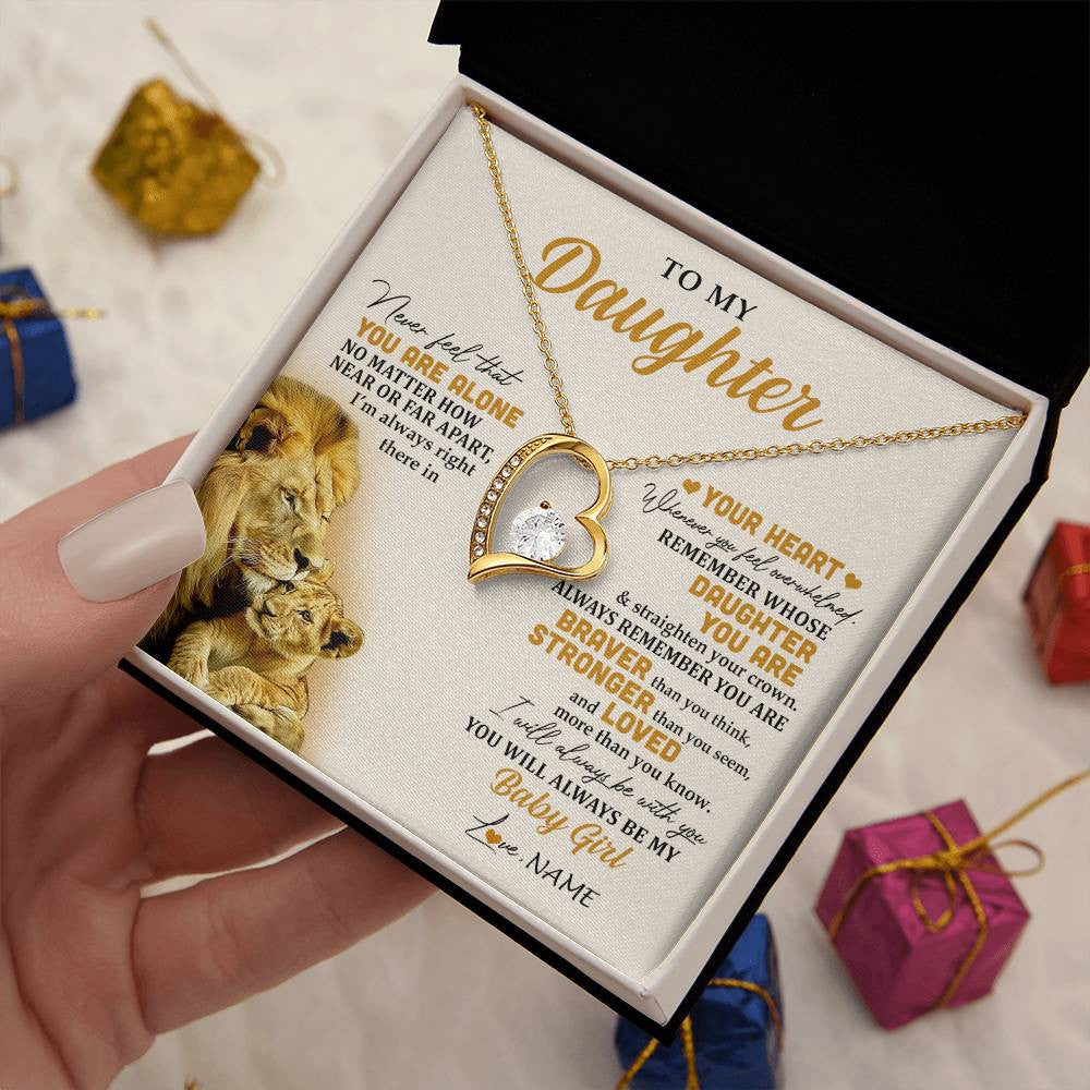 Forever Love Necklace 18K Yellow Gold Finish | 2 | Personalized To My Daughter Necklace From Dad Father Lion Never Feel That You Are Alone Great Daughter Birthday Christmas Customized Gift Box Message Card | teecentury