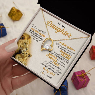 Forever Love Necklace 18K Yellow Gold Finish | 2 | Personalized To My Daughter Necklace From Dad Father Lion Never Feel That You Are Alone Great Daughter Birthday Christmas Customized Gift Box Message Card | teecentury