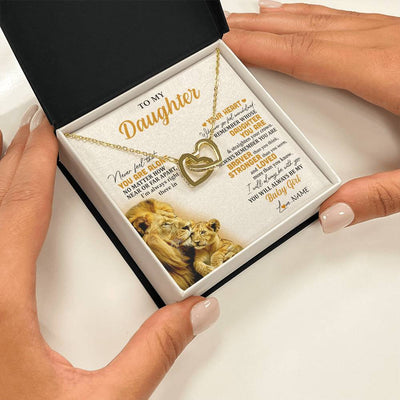 Interlocking Hearts Necklace 18K Yellow Gold Finish | 2 | Personalized To My Daughter Necklace From Dad Father Lion Never Feel That You Are Alone Great Daughter Birthday Christmas Customized Gift Box Message Card | teecentury
