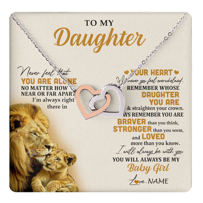 Interlocking Hearts Necklace Stainless Steel & Rose Gold Finish | 1 | Personalized To My Daughter Necklace From Dad Father Lion Never Feel That You Are Alone Great Daughter Birthday Christmas Customized Gift Box Message Card | teecentury