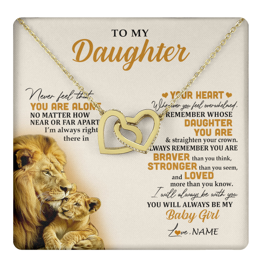 Interlocking Hearts Necklace 18K Yellow Gold Finish | 1 | Personalized To My Daughter Necklace From Dad Father Lion Never Feel That You Are Alone Great Daughter Birthday Christmas Customized Gift Box Message Card | teecentury