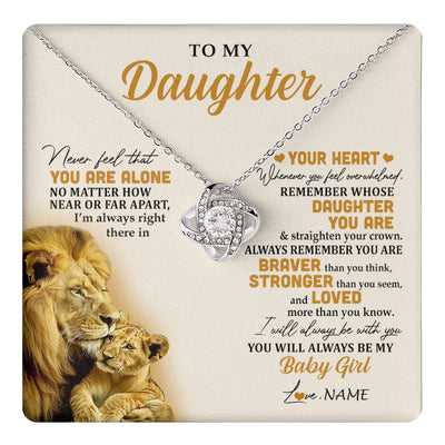 Love Knot Necklace 14K White Gold Finish | 1 | Personalized To My Daughter Necklace From Dad Father Lion Never Feel That You Are Alone Great Daughter Birthday Christmas Customized Gift Box Message Card | teecentury