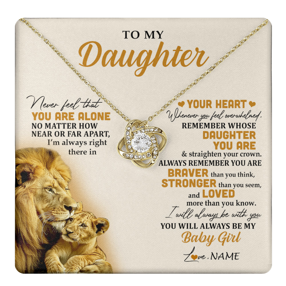 Love Knot Necklace 18K Yellow Gold Finish | 1 | Personalized To My Daughter Necklace From Dad Father Lion Never Feel That You Are Alone Great Daughter Birthday Christmas Customized Gift Box Message Card | teecentury
